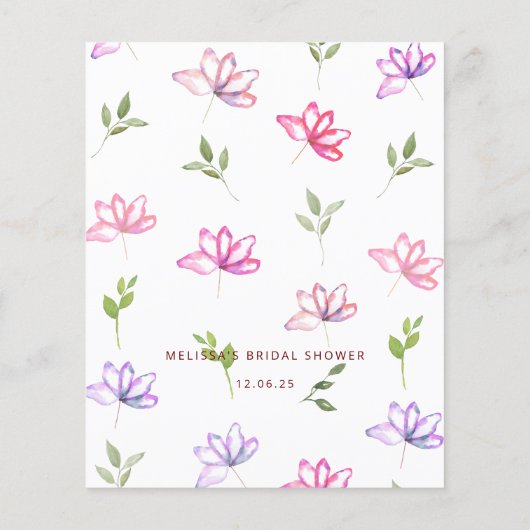 ピンクウォーターカラーフローラブライダルシャワーゲーム (裏面)