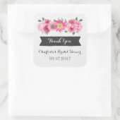 ピンクウォーターカラーフローラブライダルシャワーメッセージカード スクエアシール (バッグ)