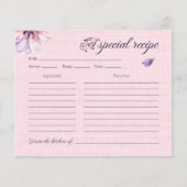 ピンクウォーターカラーフローラブライダルシャワーレシピカード (正面)