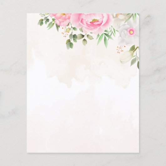 ピンクウォーターカラーフローラブライダルシャワー招待 (裏面)