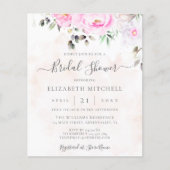 ピンクウォーターカラーフローラブライダルシャワー招待 (正面)