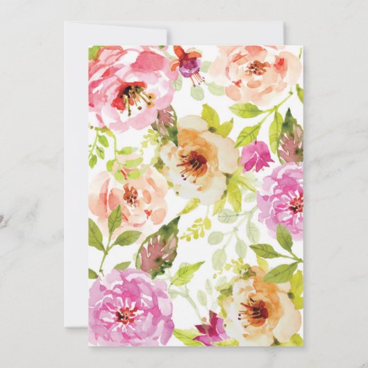 ピンクウォーターカラーフローラブライダルシャワー招待 招待状 (裏面)