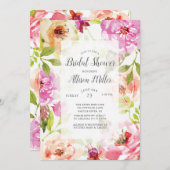 ピンクウォーターカラーフローラブライダルシャワー招待 招待状 (正面/裏面)