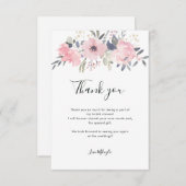 ピンクウォーターカラーフローラブライダルシャワー サンキューカード (正面/裏面)