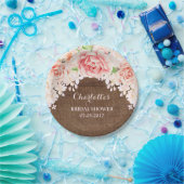 ピンクウォーターカラーフローラブラウンウッドブライダルシャワー ペーパープレート (パーティー)