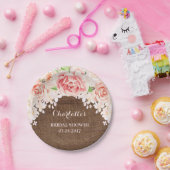ピンクウォーターカラーフローラブラウンウッドブライダルシャワー ペーパープレート (パーティー)