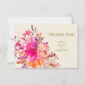 ピンクウォーターカラーフローラブーケカスタムウェディングフラット サンキューカード (正面)
