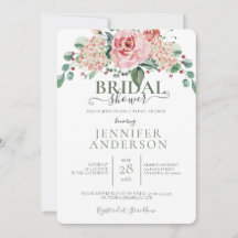 ピンクウォーターカラーフローラブーケブライダルシャワーInvit