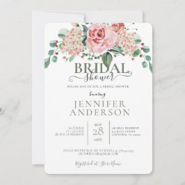 ピンクウォーターカラーフローラブーケブライダルシャワーInvit 招待状