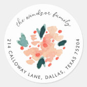 ピンクウォーターカラーフローラブーケ差出人住所 ラウンドシール (正面)