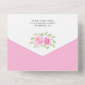 ピンクウォーターカラーフローラペンギンベビーシャワー オールインワン招待状 (裏面)