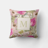 ピンクウォーターカラーフローラモノグラムイニシャル クッション (裏面)