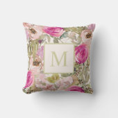 ピンクウォーターカラーフローラモノグラムイニシャル クッション (正面)
