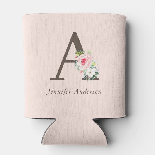 ピンクウォーターカラーフローラモノグラム 缶クーラー (裏面)