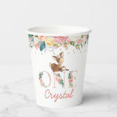 ピンクウォーターカラーフローラリトルディアファースト誕生日 紙コップ (裏面)