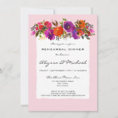 ピンクウォーターカラーフローラリハーサルディナー招待状 招待状 (正面)