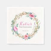 ピンクウォーターカラーフローラリースパーティーナプキンス スタンダードカクテルナプキン (正面)