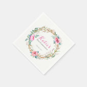 ピンクウォーターカラーフローラリースパーティーナプキンス スタンダードカクテルナプキン (角)