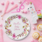 ピンクウォーターカラーフローラリース ペーパープレート (パーティー)