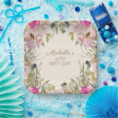 ピンクウォーターカラーフローラ任意の年齢誕生日 ペーパープレート (パーティー)