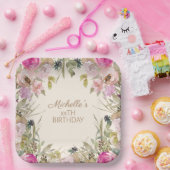 ピンクウォーターカラーフローラ任意の年齢誕生日 ペーパープレート (パーティー)