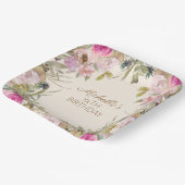 ピンクウォーターカラーフローラ任意の年齢誕生日 ペーパープレート (傾斜あり)