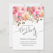 ピンクウォーターカラーフローラ夏結婚式招待状 招待状 (正面)