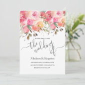 ピンクウォーターカラーフローラ夏結婚式招待状 招待状 (スタンド正面)