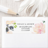 ピンクウォーターカラーフローラ差出人住所ラベル ラベル (インサイチュ)