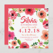 ピンクウォーターカラーフローラ招待状 招待状 (正面/裏面)