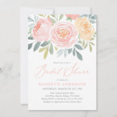 ピンクウォーターカラーフローラ春ブライダルシャワー 招待状 (正面)