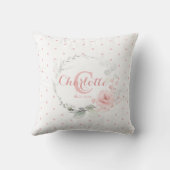 ピンクウォーターカラーフローラ水玉模様ガール子供部屋 クッション (裏面)