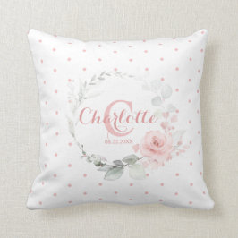 ピンクウォーターカラーフローラ水玉模様ガール子供部屋 クッション
