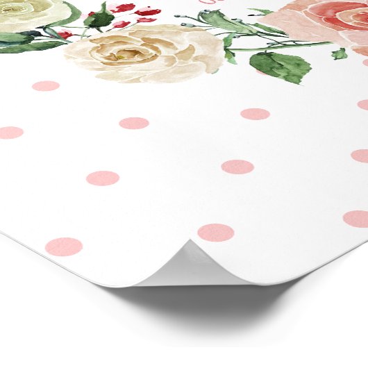 ピンクウォーターカラーフローラ水玉模様ガール子供部屋 ポスター (角)