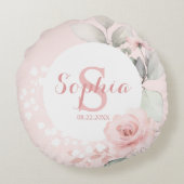 ピンクウォーターカラーフローラ水玉模様ガール子供部屋 ラウンドクッション (裏面)