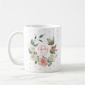 ピンクウォーターカラーフローラ水玉模様ガール コーヒーマグカップ (左)