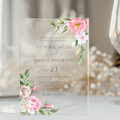 ピンクウォーターカラーフローラ牡丹エレガントな結婚式 アクリル招待状