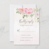 ピンクウォーターカラーフローラ牡丹エレガントな結婚式 出欠カード (正面)