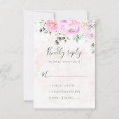 ピンクウォーターカラーフローラ牡丹エレガントな結婚式 出欠カード (正面)