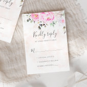 ピンクウォーターカラーフローラ牡丹エレガントな結婚式 出欠カード