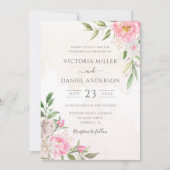 ピンクウォーターカラーフローラ牡丹エレガントな結婚式 招待状 (正面)