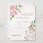 ピンクウォーターカラーフローラ牡丹エレガントな結婚式 招待状 (正面)