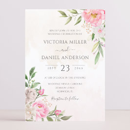 ピンクウォーターカラーフローラ牡丹エレガントな結婚式 招待状