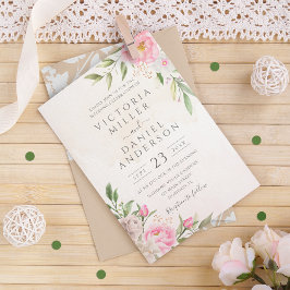 ピンクウォーターカラーフローラ牡丹エレガントな結婚式 招待状