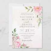 ピンクウォーターカラーフローラ牡丹エレガントな結婚式 招待状 (正面)
