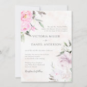 ピンクウォーターカラーフローラ牡丹エレガントな結婚式 招待状 (正面)