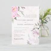 ピンクウォーターカラーフローラ牡丹エレガントな結婚式 招待状 (スタンド正面)