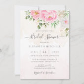 ピンクウォーターカラーフローラ牡丹エレガントブライダルシャワー 招待状 (正面)