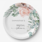 ピンクウォーターカラーフローラ牡丹ブライダルシャワー ペーパープレート (正面)