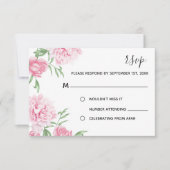 ピンクウォーターカラーフローラ牡丹 | RSVP 招待状 (正面)